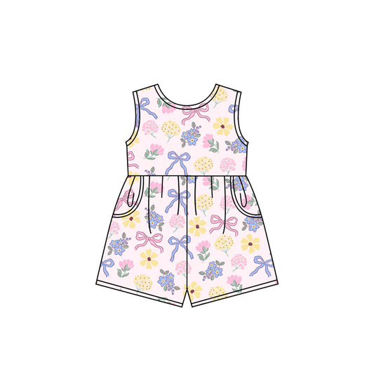 Preorder (moq 5)Baby Girls Pink Flowers Bows Shorts Summer Jumpsuits