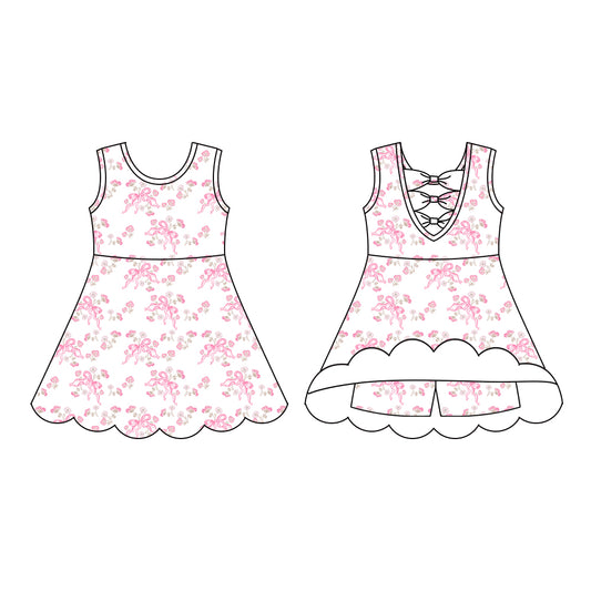 Preorder (moq 5)Baby Girls Sleeveless Pink Bows Flowers Short Knee Length Dress