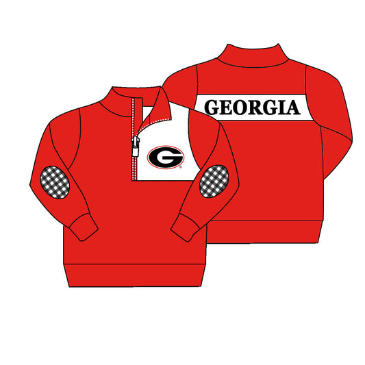 Preorder (moq 5)Baby Boys Red Long Sleeve Georgia Team Zip Pullovers Top