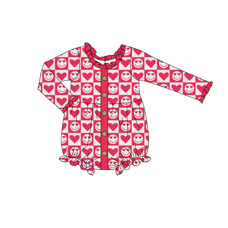 Baby Infant Girls Valentines Smile Hearts Buttons Rompers preorder(moq 5)