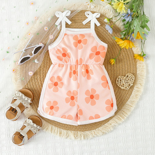 Baby Girls Pink Flowers Milk Silk Shorts Jumpsuits preorder(moq 5)