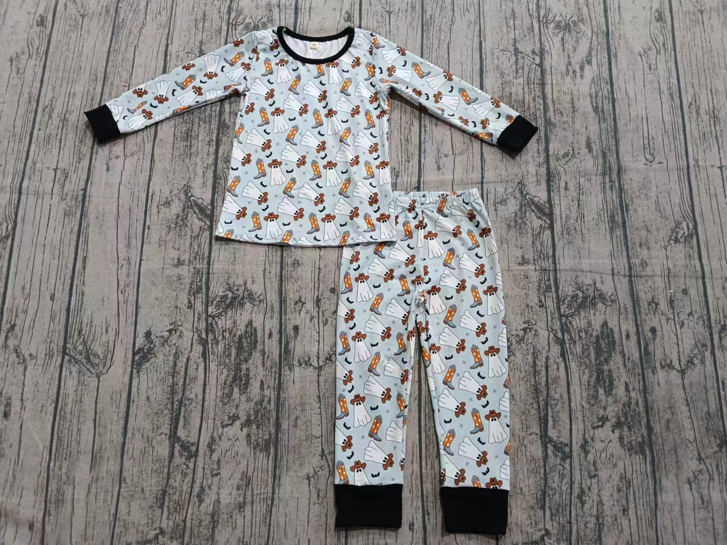 Baby Boys Halloween Ghost Boots Tee Top Pants Pajamas Outfits Preorder(moq 5)