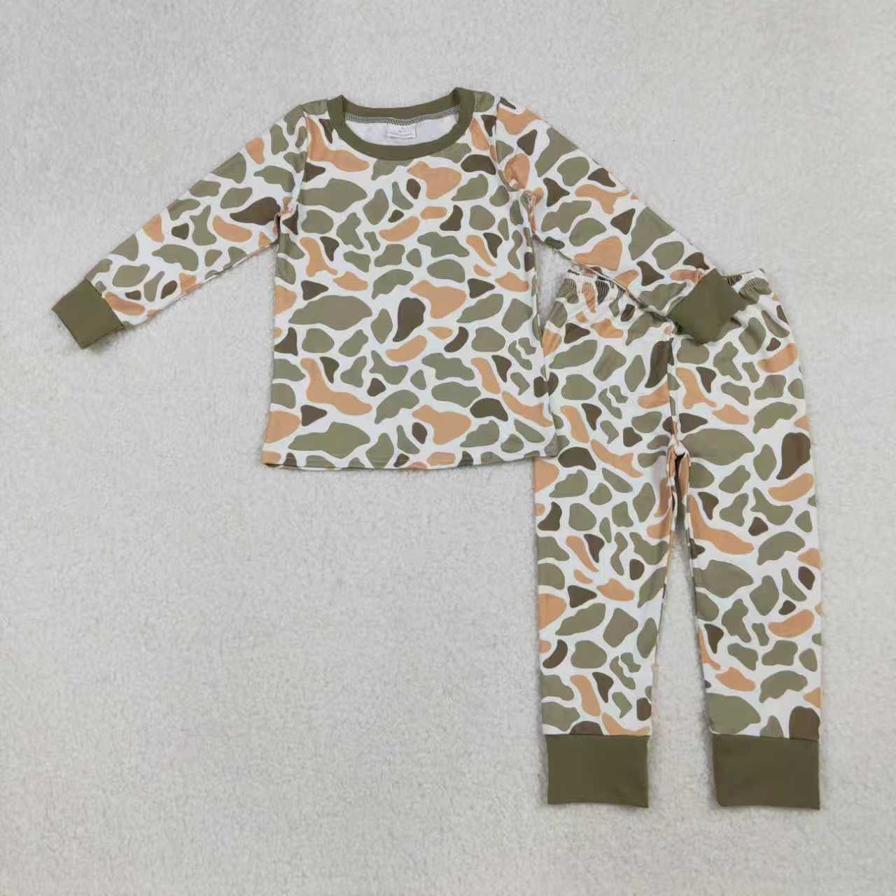Sibling Baby Boys Green Khaki Camo Pants Southern Pajamas Sets Zipper Rompers