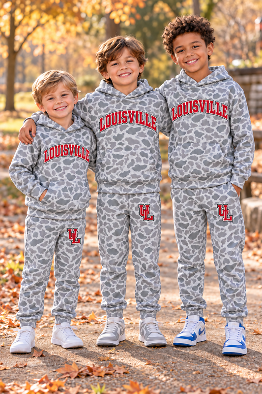 Preorder (moq 5)Baby Boys Louisville UL Camouflage Pockets Hoodies Pants Team Clothes Sets