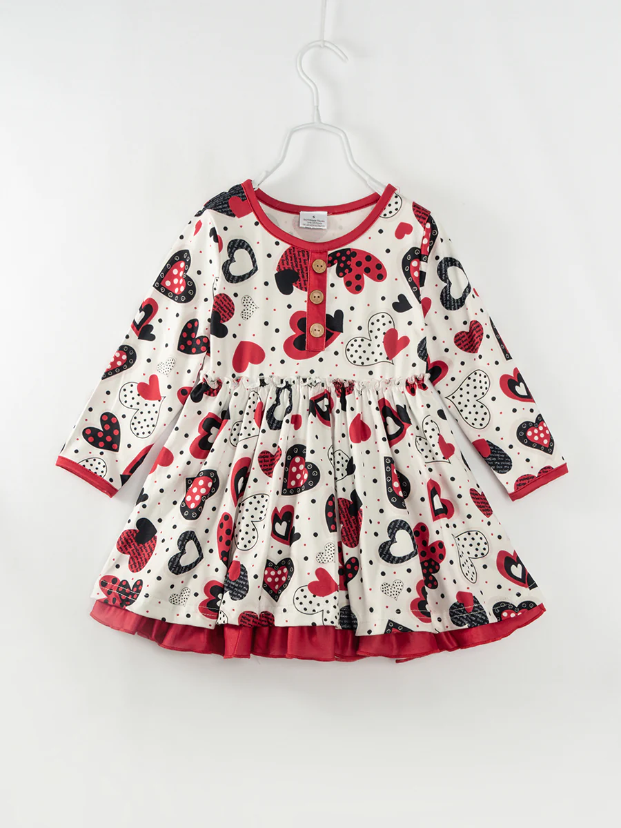 Baby Girls Valentines Hearts Red Knee Length Dresses preorder(moq 5)