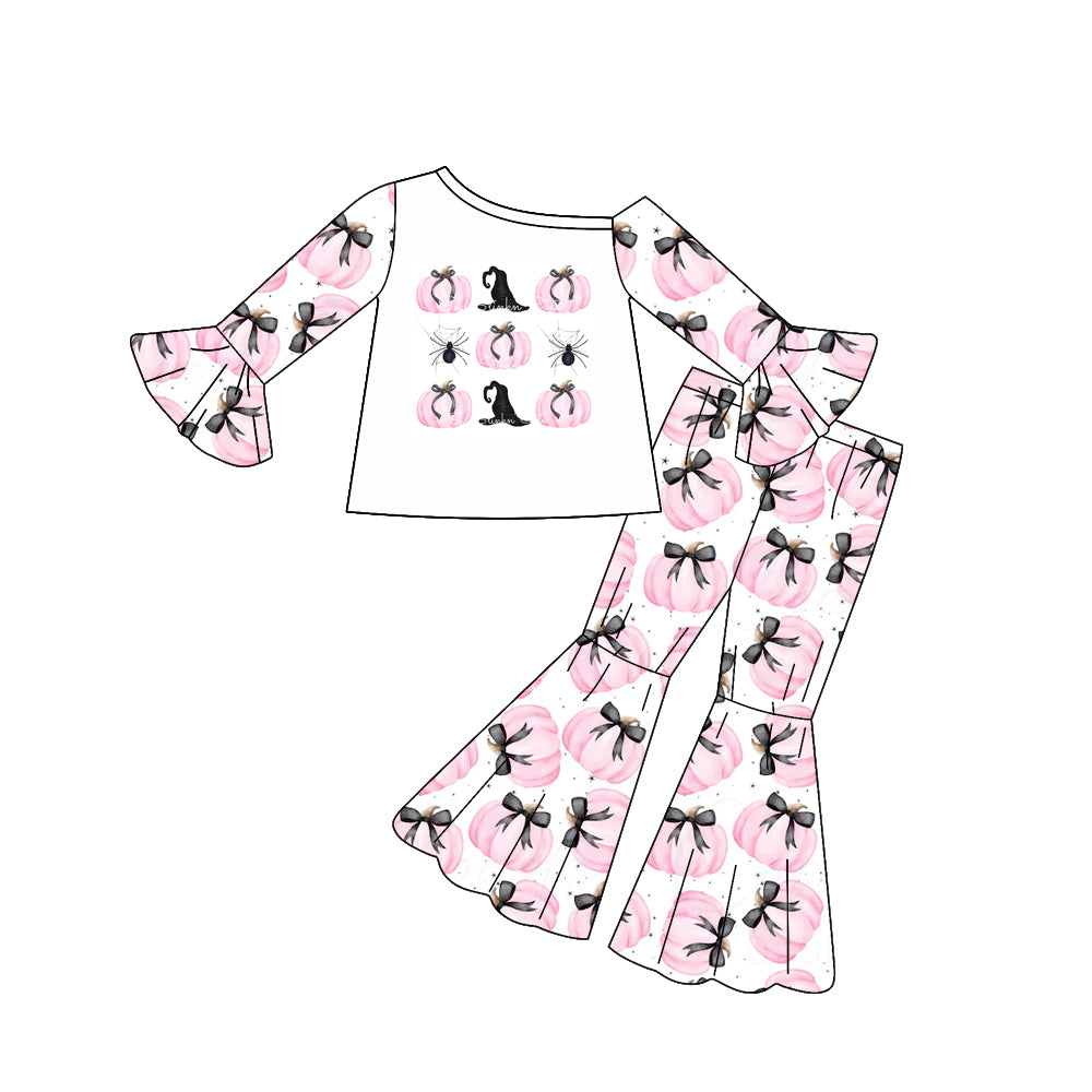 Preorder(moq 5) Baby Girls Halloween Pumpkins Bows Top Bell Pants Outfits Sets