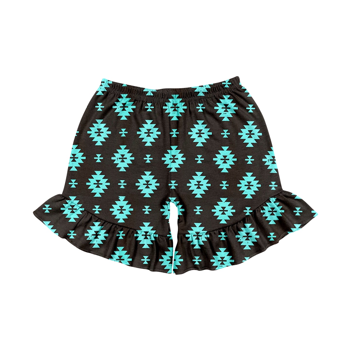 Preorder moq 5 Baby Girls Turquoise Aztec Western sports shorts