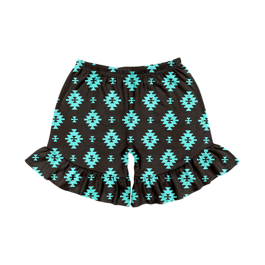 Preorder moq 5 Baby Girls Turquoise Aztec Western sports shorts