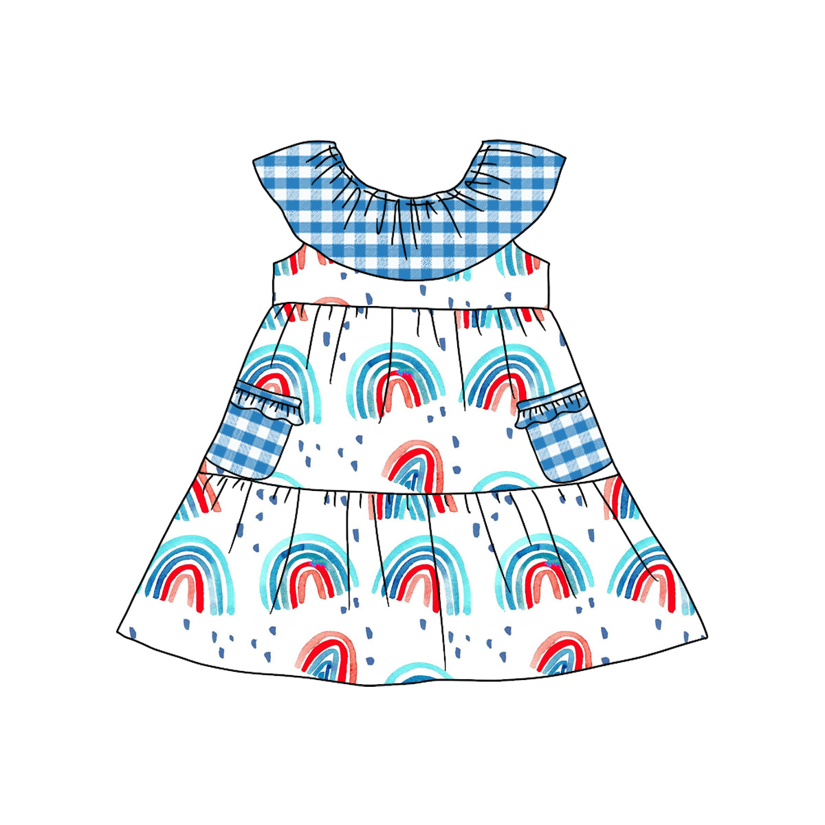 Baby Girls Rainbow 4th of July Pockets Knee Length Dresses Preorder(moq 5)