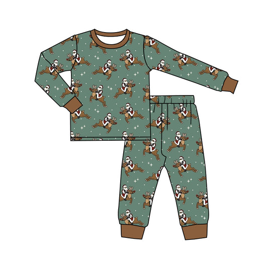 Baby Boys Western Santa Deer Shirt Top Pajamas Clothes Sets Preorder(moq 5)