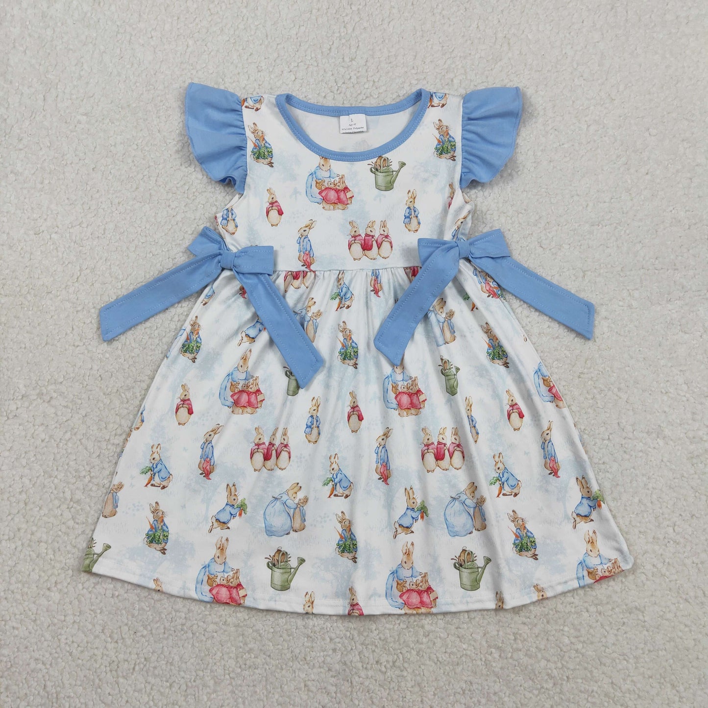 Baby Girls Flutter Sleeve Rabbits Bows Easter Knee Length Dresses