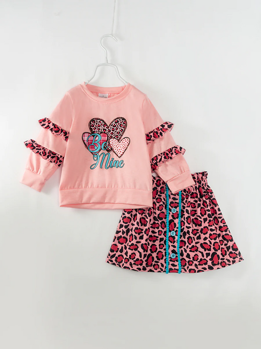 Baby Girls Be Mine Valentines Hearts Tee Shirt Skirts Clothes Sets preorder(moq 5)