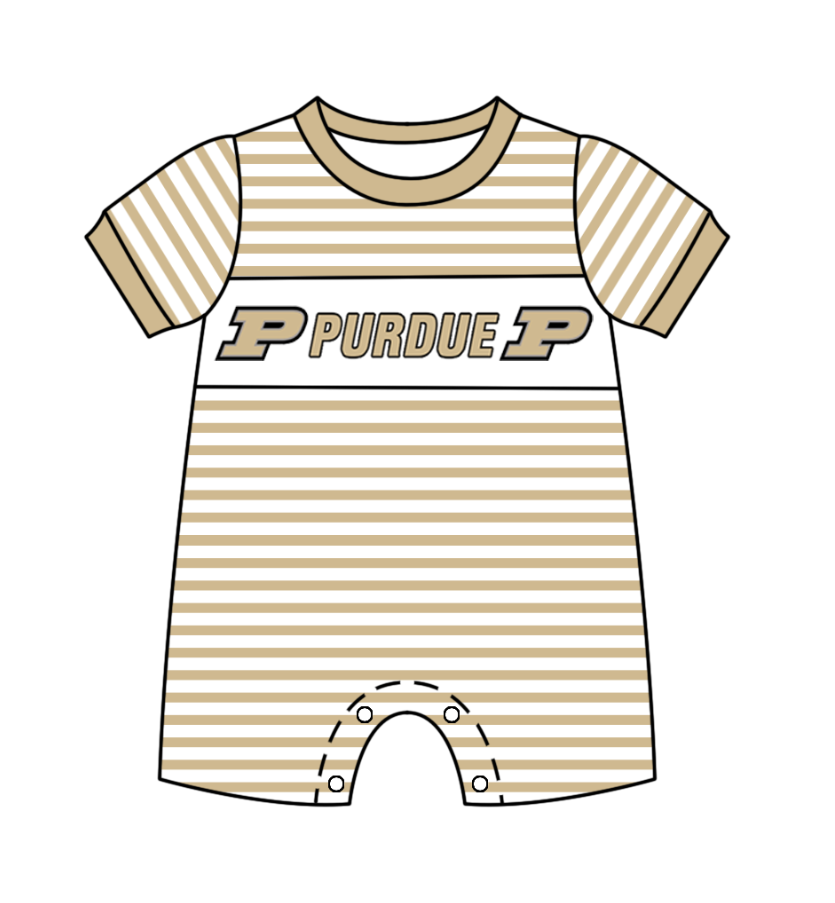 Custom moq 5 Football Team Purdue Khaki Striped Short Sleeve Boys Romper