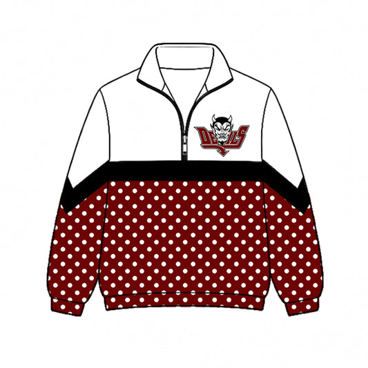 Preorder (moq 5)Baby Boys Red Polka Dots Red Devils Team Zip Pullovers Top