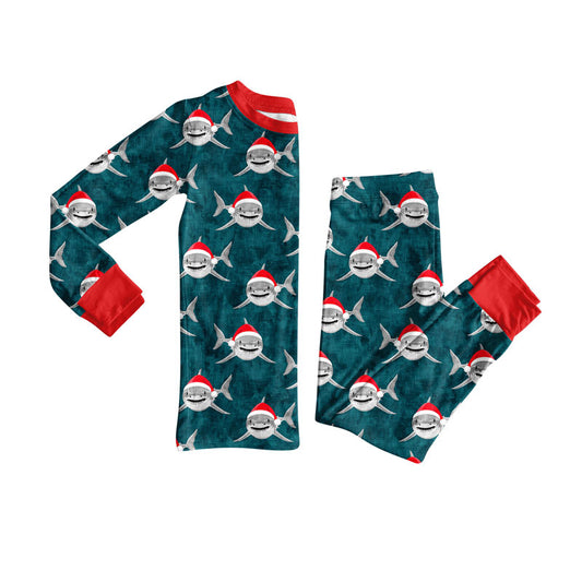 Preorder(moq 8)Baby Boys Hats Sharks Top Pants Christmas Pajamas Sets