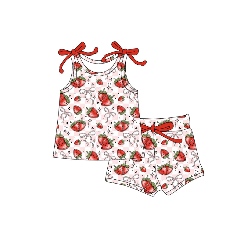 Preorder moq 5 Baby Girls Bows Sleeveless Strawberry Stars Top Short Set
