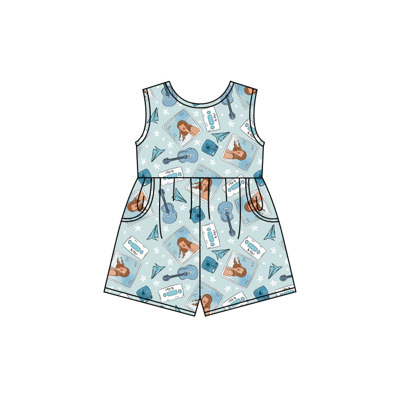 Preorder (moq 5)Baby Girls Blue Singer Shorts Summer Jumpsuits