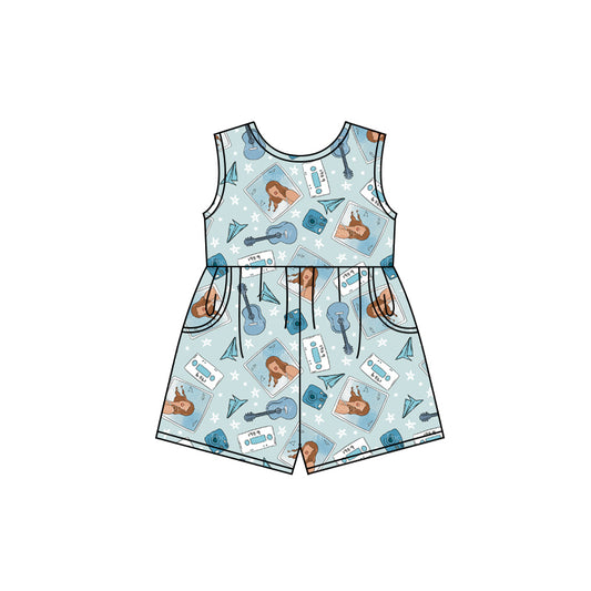 Preorder (moq 5)Baby Girls Blue Singer Shorts Summer Jumpsuits