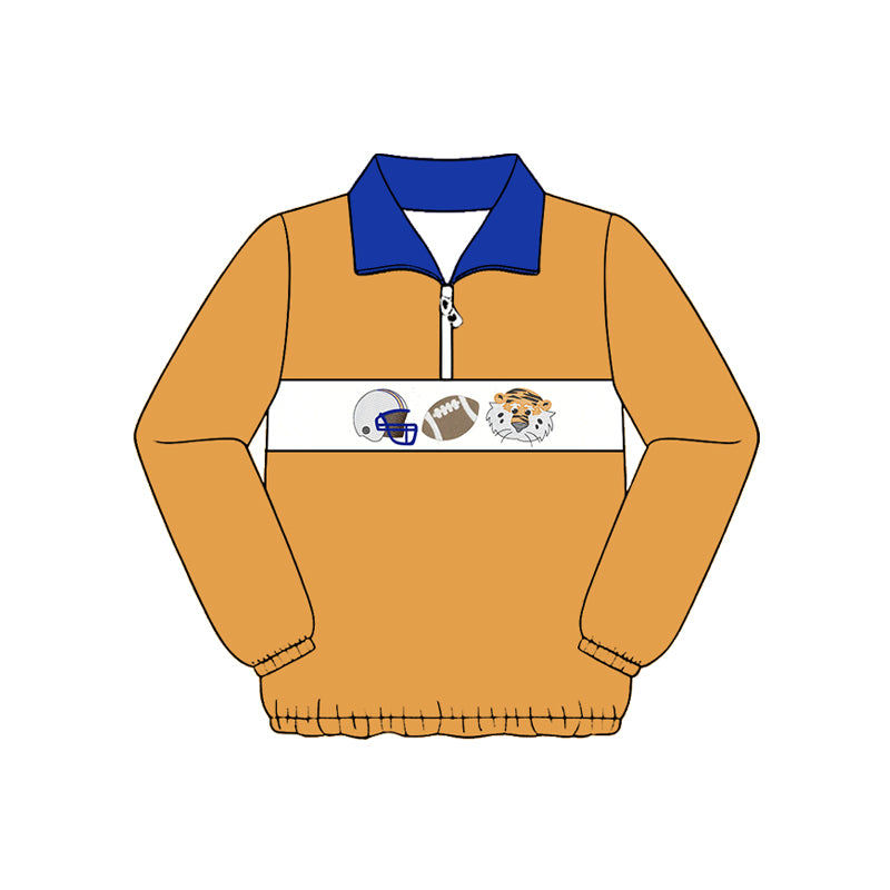 Preorder (moq 5)Baby Boys Orange Footballs Tigers Team Zip Pullovers Top