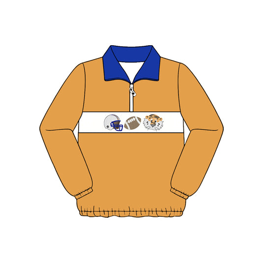 Preorder (moq 5)Baby Boys Orange Footballs Tigers Team Zip Pullovers Top