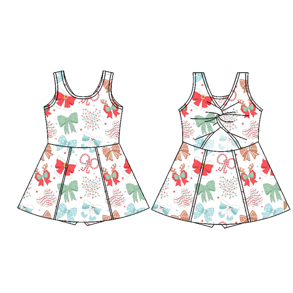 Preorder (moq 5)Baby Girls Sleeveless Candy Cane Bows Shorts Knee Length Dresses