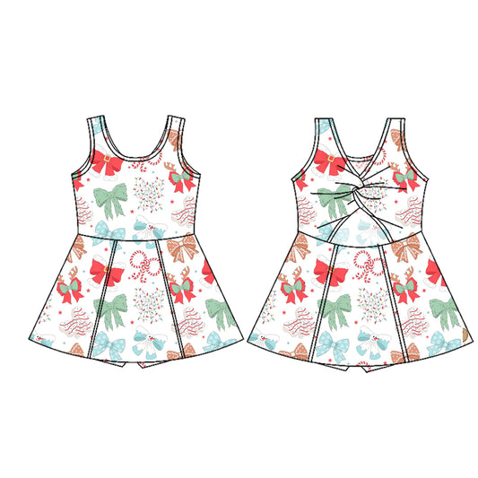 Preorder (moq 5)Baby Girls Sleeveless Candy Cane Bows Shorts Knee Length Dresses