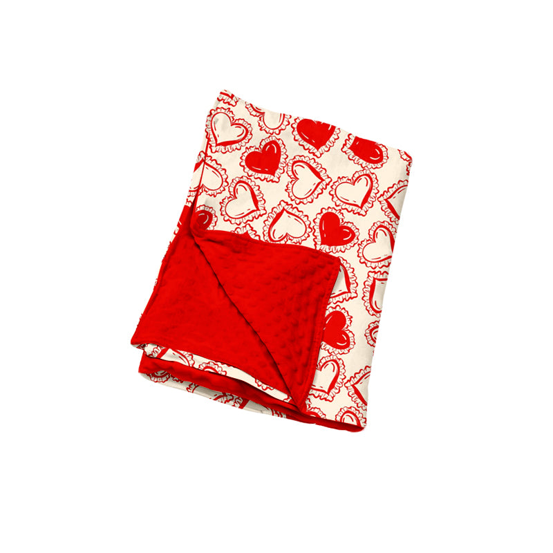 Preorder (moq 5) Baby Girl Red Lace Heart Print Double Layer Minky Dot Baby Blanket