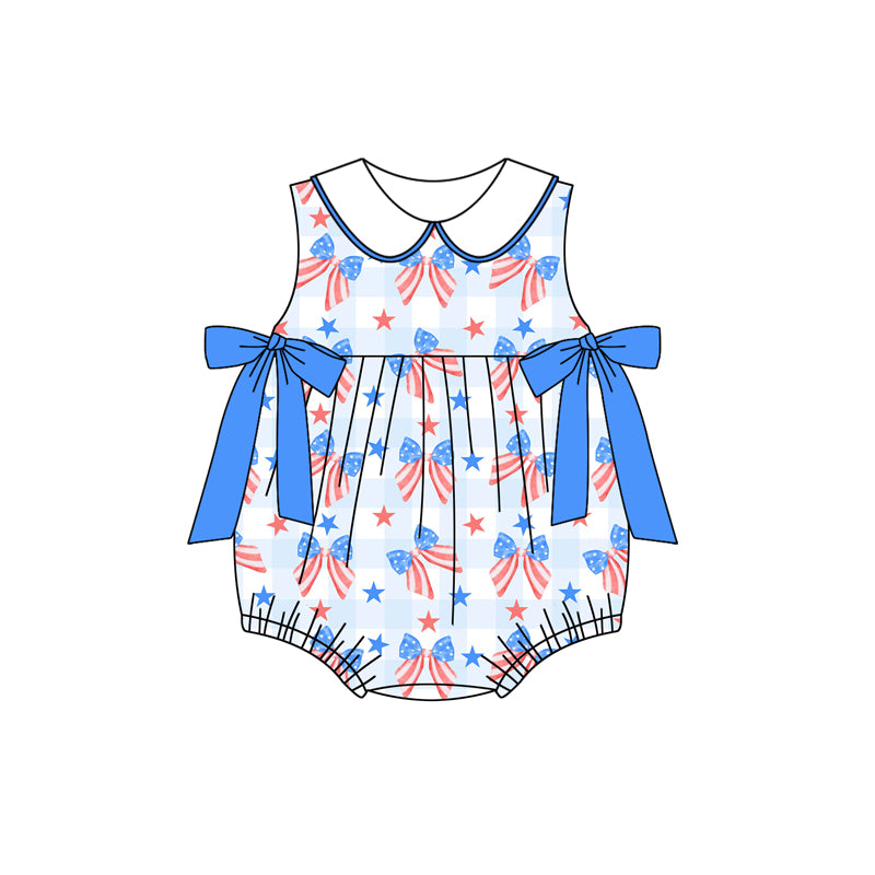 Preorder(moq 5)Baby Infant Girls 4th Of July Bows Sleeveless Rompers