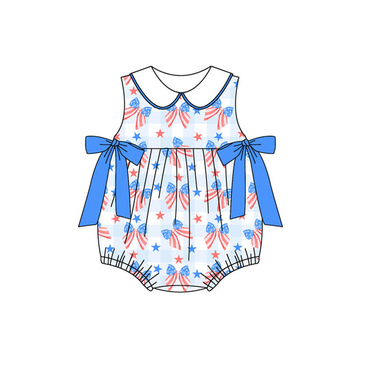 Preorder(moq 5)Baby Infant Girls 4th Of July Bows Sleeveless Rompers