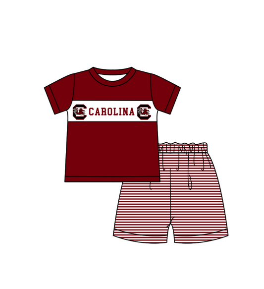 Preorder (moq 5)Baby Boys Red Short Sleeve Carolina Top Stripe Shorts Team Clothes Sets