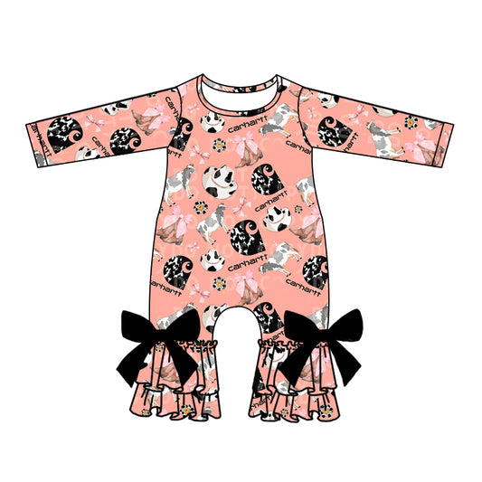 Baby Infant Girls Pink Western Boots Cow Ruffle Rompers preorder(moq 5)