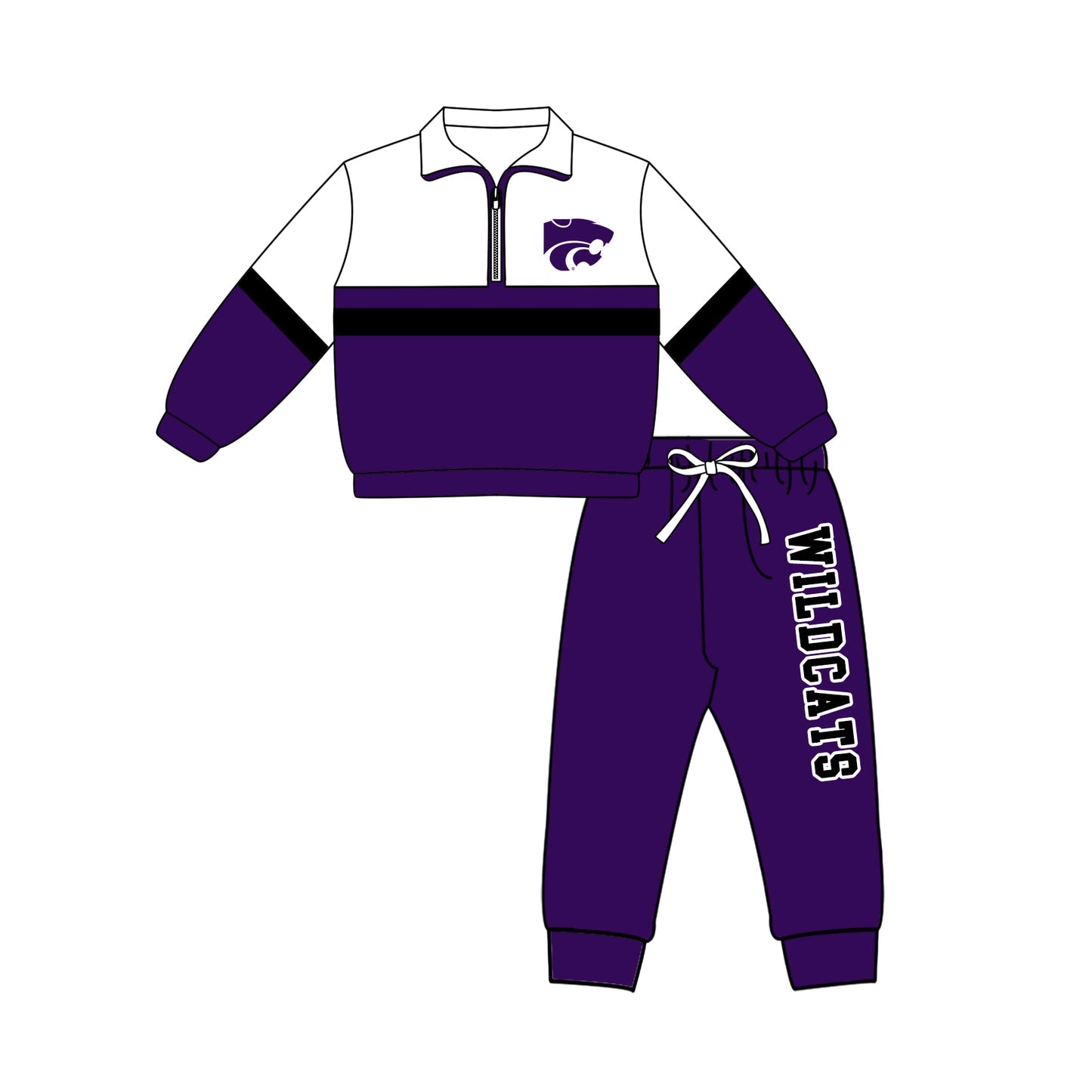 Preorder (moq 5)Baby Boys Wildcats Zip Pullovers Top Jogger Pants Team Clothes Set