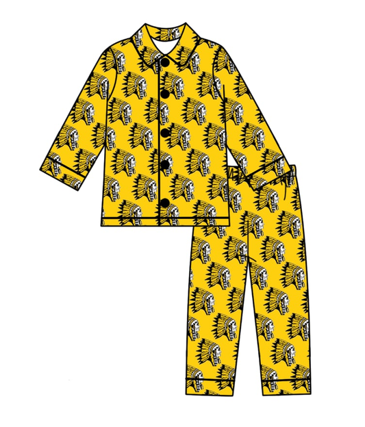 Preorder moq 5 Baby Kids Long Sleeves Button Man Plaid Top Pants Team Pajamas Set