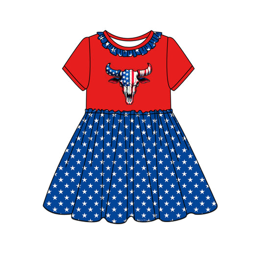 Baby Girls 4th Of July Cow Knee Length Dresses preorder (moq 5)