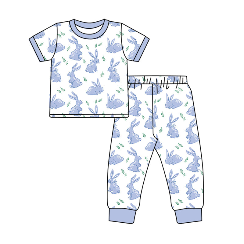 Baby Boys Easter Blue Rabbits Top Pants Pajamas Clothes Sets preorder(MOQ 5)