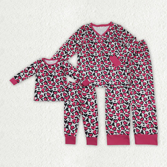 Mama and Me Baby Girls Hearts Leopard Pants Valentines Pajamas Sets