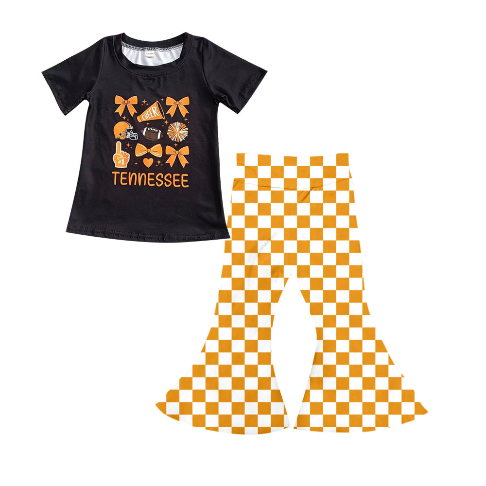 preorder(moq 5) Baby Girls Tennessee Bows Team Top Bell Pants Clothes Sets