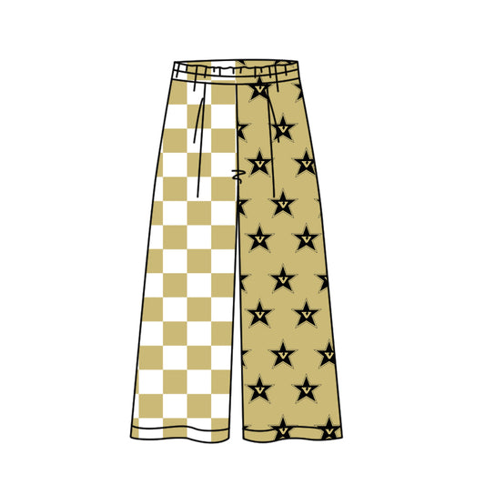 Preorder (moq 5)Baby Girls Gold Checked V Team Flare Pants Bottom
