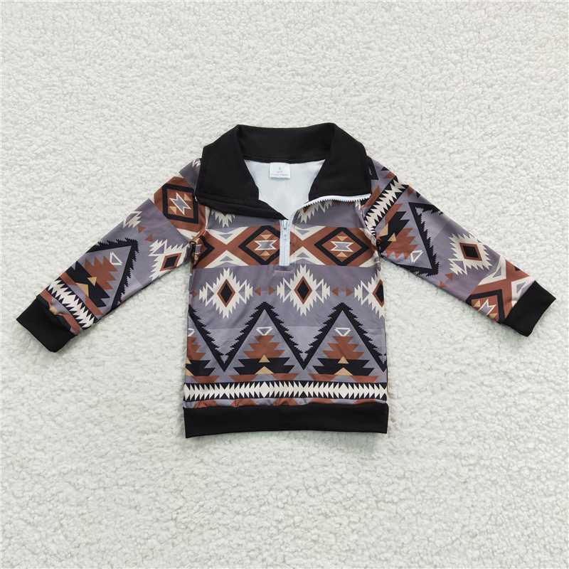 Baby Boys Western Aztec Long Sleeve Zip Pullover Tee Tops