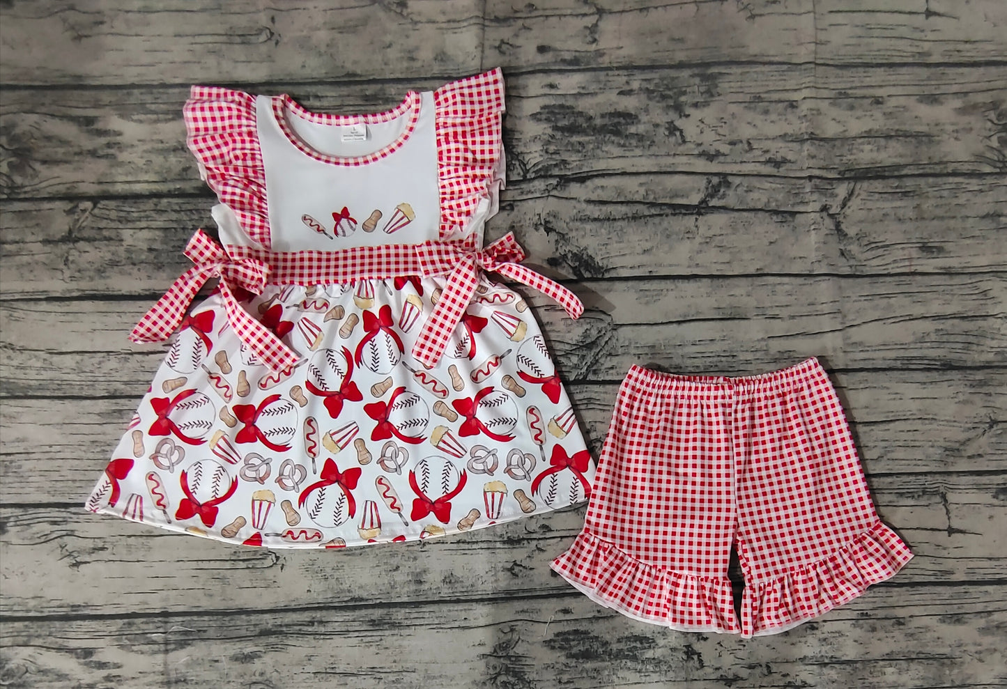 Baby Girls Baseball Bows Tunic Tops Ruffle Shorts Clothes Sets
