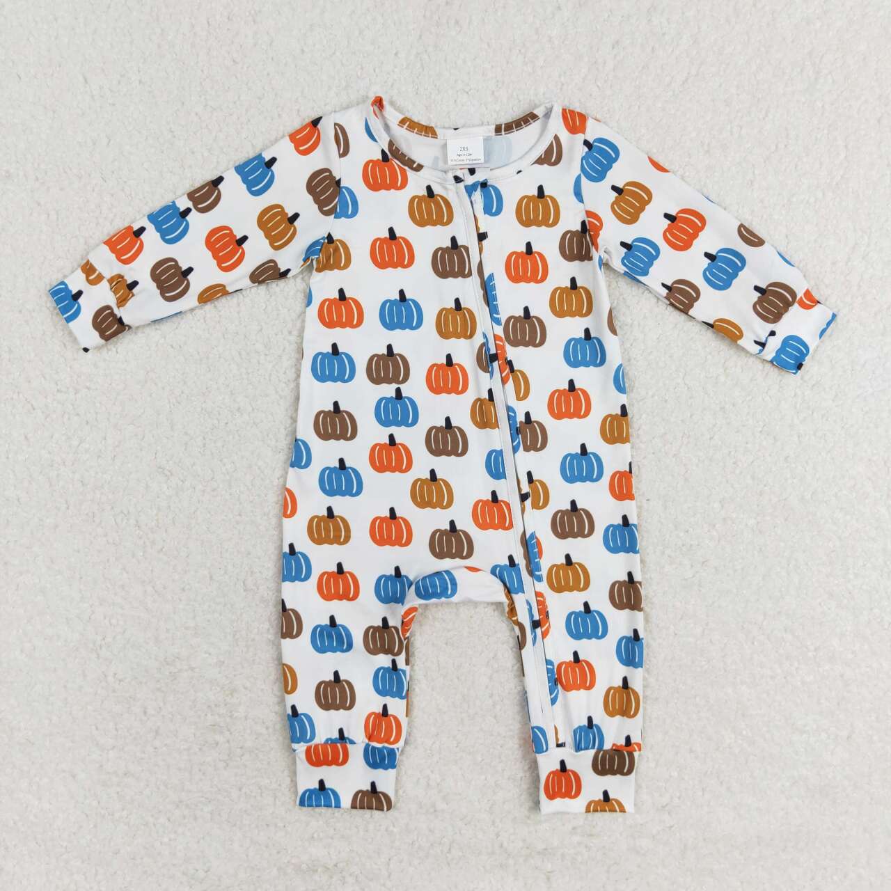 Baby Girls Boys Sibling Fall Pumpkin Long Sleeve Zip Rompers