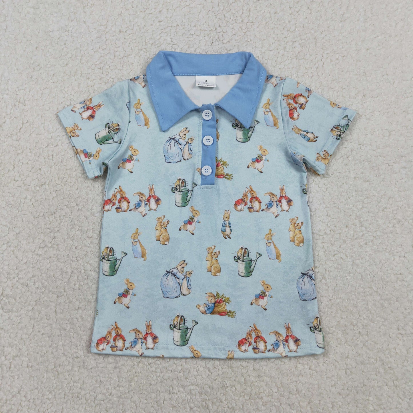 Baby Boys Short Sleeve Rabbits Easter Button Polo Shirts Top