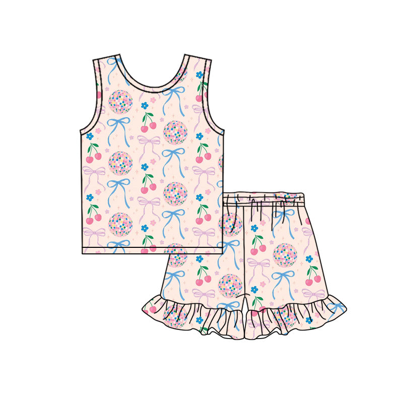 Preorder (moq 5)Baby Girls Colorful Bows Blueberry Top Ruffle Shorts Clothes Sets