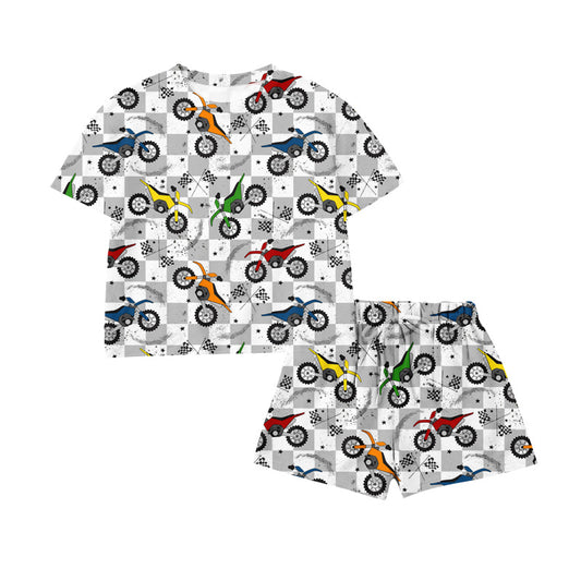 Preorder (moq 5)Baby Boys Short Sleeve Motors Checked Top Shorts Clothes Sets