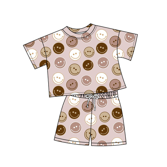 Preorder (moq 5)Baby Girls Brown Smile Shirt Shorts Sports Clothes Sets