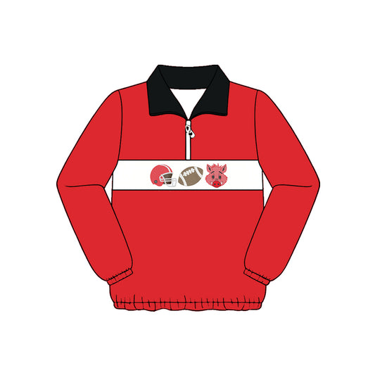 Preorder (moq 5)Baby Boys Red Footballs Arkansas Team Zip Pullovers Top