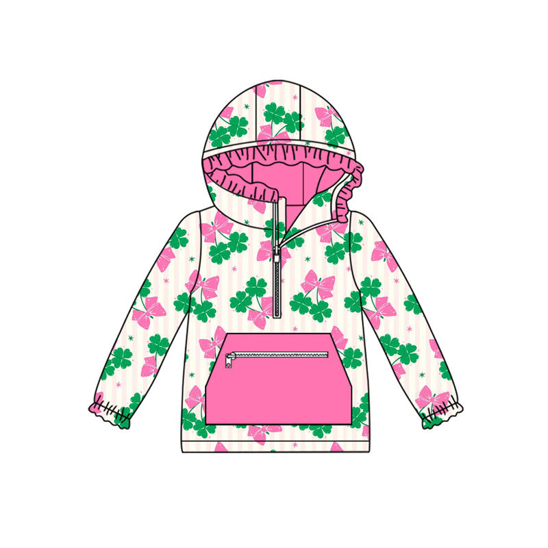 Preorder (moq 5)Baby Boys Clovers Butterfly Zipper Pocket St Patrick Hoodies Top