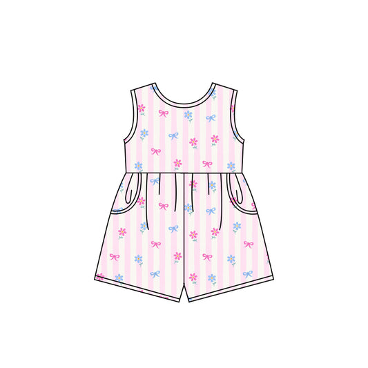 Preorder (moq 5)Baby Girls Pink Stripes Flowers Shorts Summer Jumpsuits