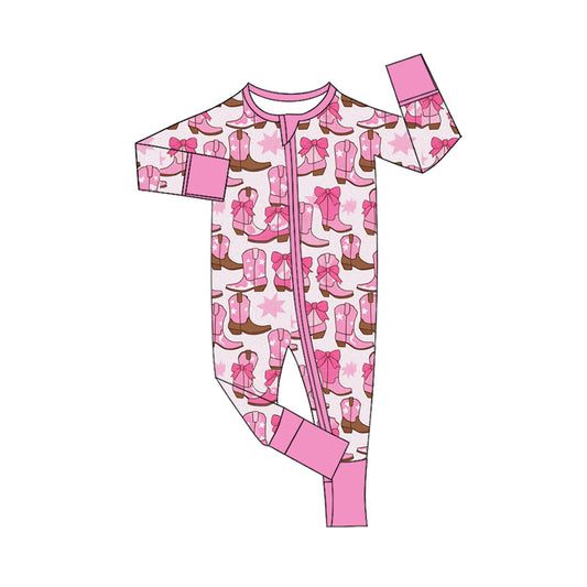 Preorder (moq 5)Baby Girls Boots Stars Western Two Way Zip Convertible Rompers