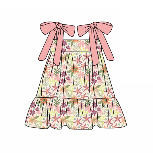 Preorder (moq 5)Baby Girls Pink Strap Colorful Floral Knee Length Dresses